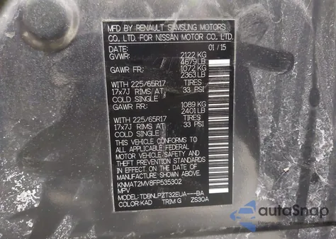 2015 Nissan Rogue S z USA, uszkodzony, nr VIN KNMAT2MV8FP535302